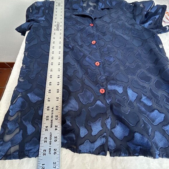 Vintage Sir Robert Womens Sheer Blue Pattern Short Sleeve Button-Up Shirt Medium - Picture 6 of 6